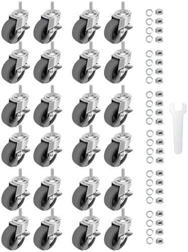 Caster Wheels, 3" Locking Swivel Threaded Stem Casters Set with Brake of 24