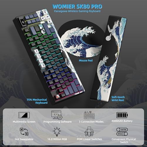 Womier 75% Wireless Mechanical Keyboard with Color Multimedia Screen
