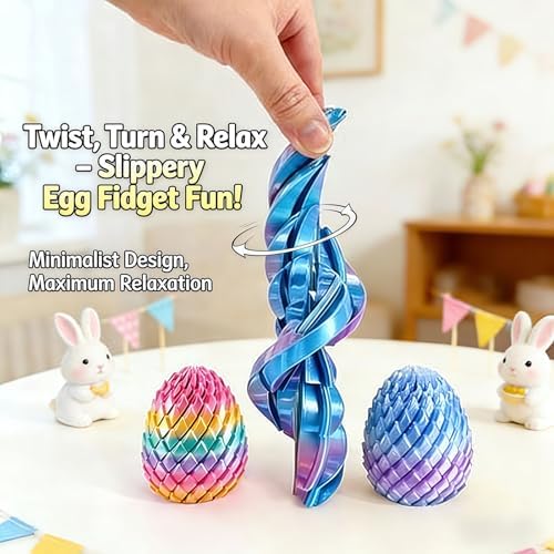 3D Printed Fidget Toys, Twisty Fidget Dragon Egg, Spiral Slippery Egg Toy
