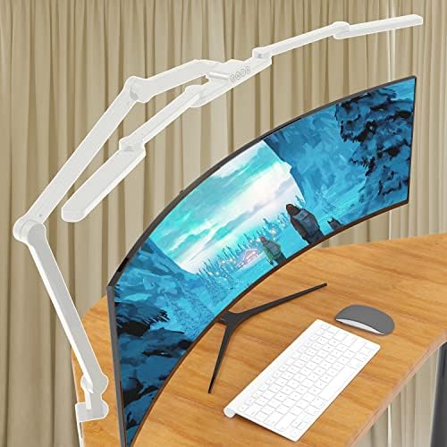 EPABINA LED Desk Lamp for Home Office, 41.5" White Clip on Architect Desk Lamp with Clamp, 24W Adjustable Dimmable Bright Swing Arm Eye Care LED Table Light Clamp on Office Lighting