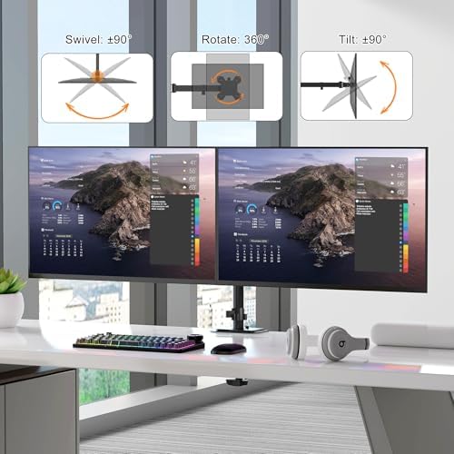Pholiten Dual Monitor Mount for up to 42Inches, Supports 22 lbs Each
