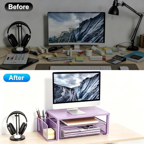 Spacrea Desk Organizers and Accessories, Printer Stand with Storage, Purple