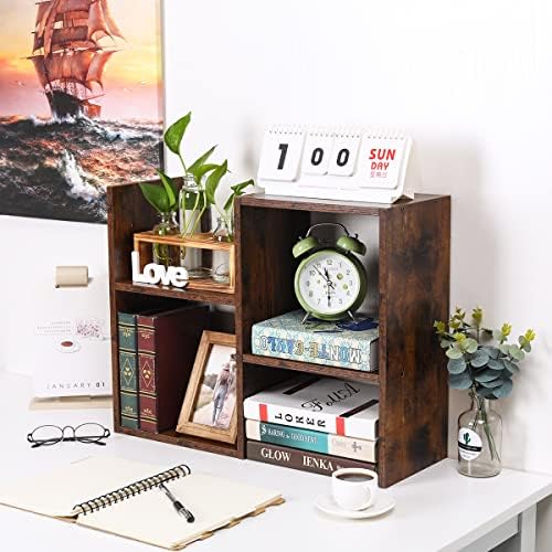 PAG-Mass Desktop Bookshelf Freestanding Wooden Countertop Bookcase Accessories Organizer Display Rack Dorm Desk Storage Shelf