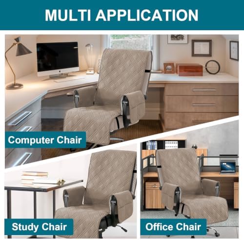 Turquoize Waterproof Office Chair Cover with Armrest Covers Computer Desk Chair Cover Office Chair Protector with Arms Office Chair Seat Cover Slipcover with Anti-Slip Buckle for Home Office, Taupe