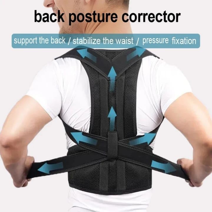 Posture Corrector Back Brace, Adjustable Velcro Straps, support women men, pain neck shoulder, belt para lower relief lumbar bra, Spine and Shoulder Support, Black, Unisex Adjustable
