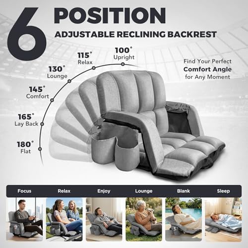 Stadium Seats with Back Support Wide, 4.7" Padded Bleacher Seat, 6-Position Reclining Bleacher Chairs with Back and Cushion, Sofa Style Ergonomic Design for Sports Games Baseball Football (25"Grey)