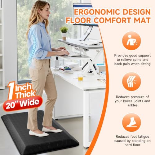 1" Thick Kitchen Mats for Floor, Water Resistant Floor Rug,Black/32" x 20"