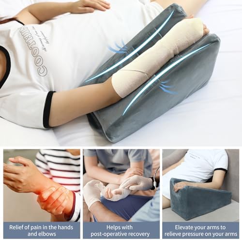Arm Elevation Pillow Arm Wedge Pillows for Adults Arm Support Pillow with Pocket for Post Surgery Elbow Rest Pillow with Removable Pillow for Sleeping(Grey)