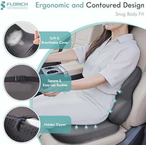 FLORICH Seat Cushion & Lumbar Support Pillow - Innovative Ergonomic Memory Foam, Adjustable, Relieve Hip, Coccyx, Sciatica, Back Pain, Improve Posture, for Car, Office Chair & Home - Gray