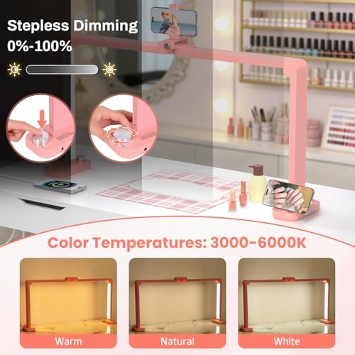 Half Moon Light for Nail Desk, Large Nail Lamp for Desk, Pink