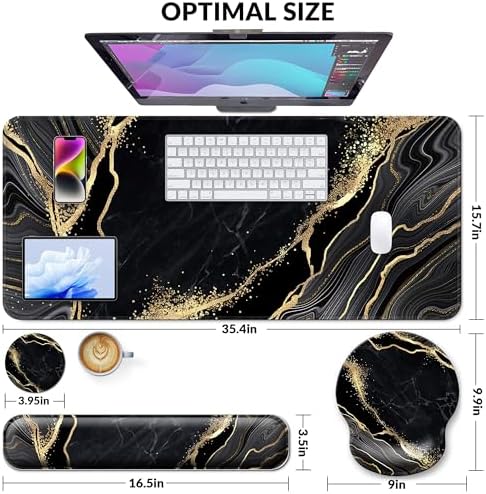Desk Mat Set Keyboard and Mouse Pad with Wrist Rest Support