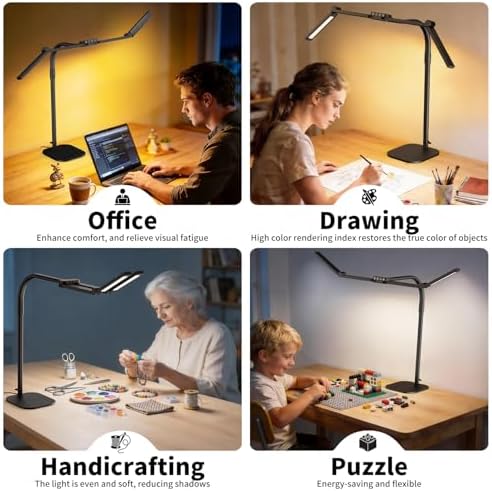 Omorepa 4 Light Bar Design Goose-Neck Desk Lamp with Base,24W Bright Led Tall Overhead Desk Light for Home Office,Eye Care Reading Table Light for Desktop Working,Drafting,Reading