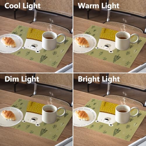 White Bear Yellow Sweater Linen Placemats, in Tree Background Table Mats for Table Washable Heat Insulation Thick Dining Mat, Indoor/Outdoor 12X18 in 4 Pcs