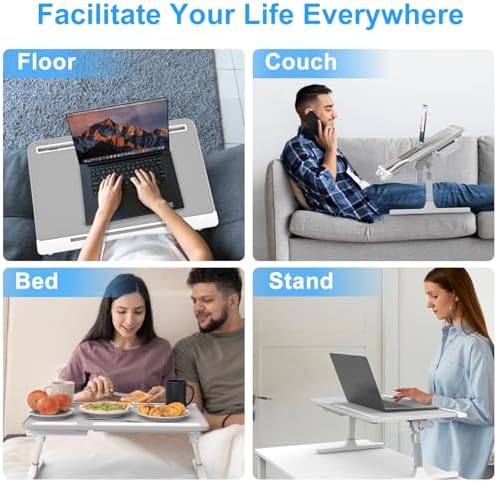 HETTHI Bed Desk for Laptop, X-Large Leather Adjustable Lap Desks for Adults