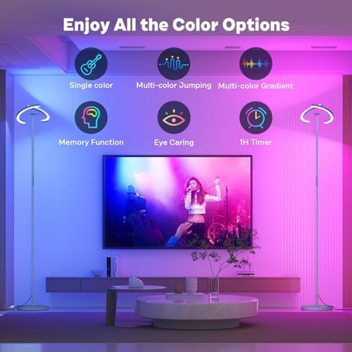 SIBRILLE Silver Gray RGBCW Floor Lamp, Bright Color Changing RGB Standing Lamp, Modern Stepless Dimmable LED Tall Lamp with Remote Control, 20W 3000-6000K Floor Lamps for Living Room, Bedroom, Office