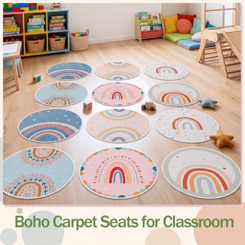 Coume 12 Pcs Round Carpet Seats for Classroom 15.5 Inch Circle Shaped Classroom Rug Floor Mat Floor Cushions Group Activity Spots Marker for Teaching and Playroom