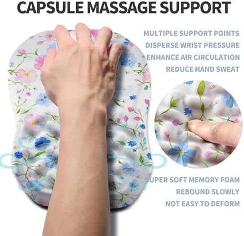 Ergonomic Raised Mouse Pad Wrist Support with Bilateral Slope Memory Foam Mousepad for Wrist Rest and Carpal Tunnel Pain Relief 11.8x7.9〃 Little Flower