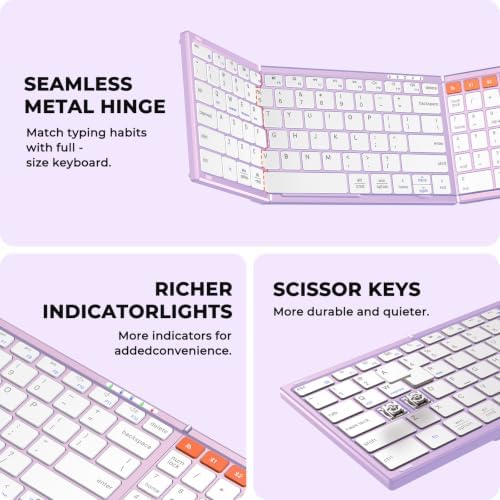 MEETION Foldable Bluetooth Keyboard and Mouse, Portable Combo Purple