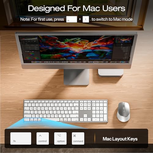 OMOTON Wireless Keyboard and Mouse Combo for Mac, Full-Size Metal Frame