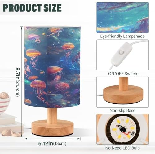 ALAZA Mermaid Jellyfish Funny Beautiful Decor Bedside Table Lamp with USB Port for Bedroom Nightstand Office Desk LED Bulb Included