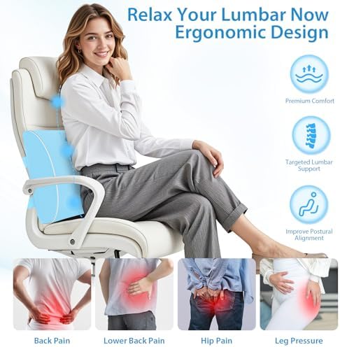 SweetSlubr Lumbar Support Pillow for Office Chair(Light Blue,Large)
