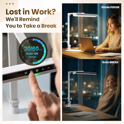 LIONVISON Desk Lamps for Home Office: Dimmable Eye-Caring LED Desk Light