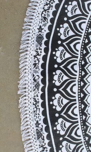 Round Beach Tapestry Turquoise Mandala Throw/Boho Hippie Beach Blanket Roundie/Indian Cotton Bohemian Large Round Table Cloth-Home Decor/Yoga Mat Meditation Picnic Rug (42", Grey)
