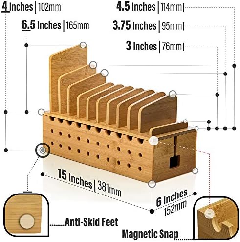 Prosumer's Choice 10 Device Bamboo Cell Phone Charging Stations | Clutter Organizer/Charging Stand for Mobile, iPhone, Laptops & Tablets | Best Mobile Accessories