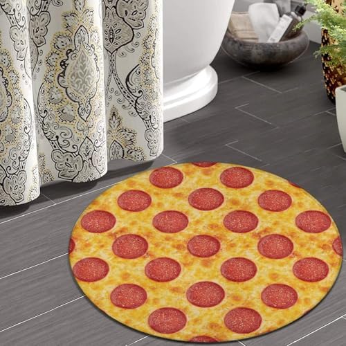 Large Machine Washable Circular Rugs, Home Decor Round Mat for Living Room Sofa Office Compatible with Pepperoni Pizza