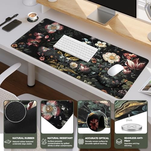 iCasso Desk Cover Mat, 4in1 Floral Large Mouse Pad with Wrist Rest