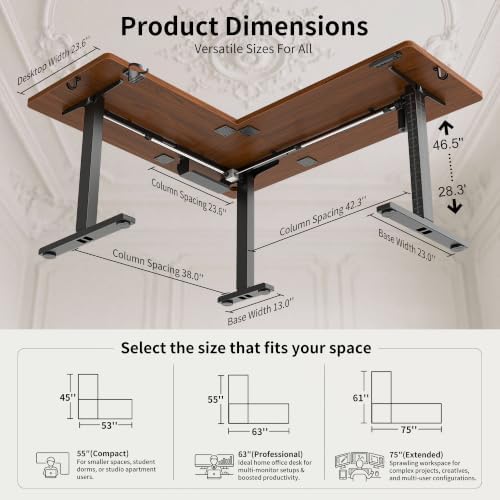 WALKINGDESK 63X55 Inches Reversible L Shaped Standing Desk Height Adjustable with Cup Holder, Electric Corner Computer Desk, Sit Stand up Home Office Desk, Ergonomic Gaming Desk, Black Walnut