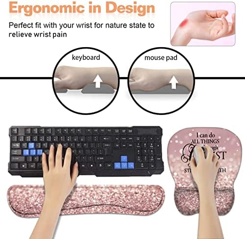 Ergonomic Mouse Pad Wrist Support and Keyboard Wrist Rest Set with Coasters, Non-Slip PU Base, Easy Typing & Pain Relief, Perfect for Home Office Working Studying, Bible Verse Phil 4-13