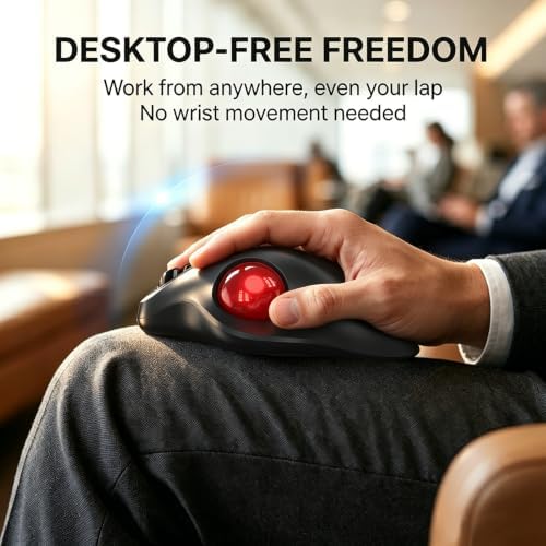 EDJO Wireless Trackball Mouse, Ergonomic Mouse with 30° Tilt, 5 DPI, Red