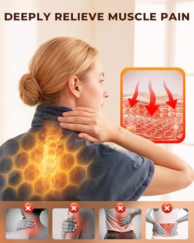 Heating Pad for Neck and Shoulders and Back, Pain Relief Heated Shoulder Wrap with Adjustable Button, 6 Heating Setting and 4 Auto-Off Timer, Gifts for Mom Women Christmas Birthday