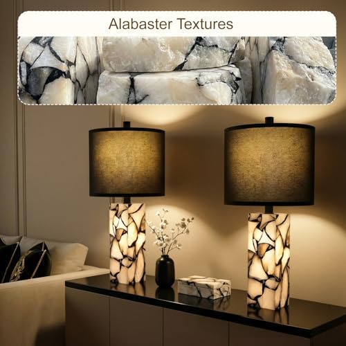 Scenekoy 23" Alabaster Table Lamps Set of 2 for Bedroom with Night Light