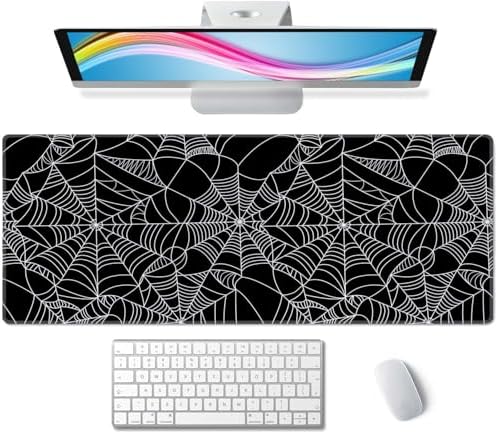 Spider Web Desk Mat Black and White Large Mouse Pad XL Extended Gaming Mousepad Keyboard Mouse Mat Desk Pad for Computer Laptop 31.5''X11.8'' Non-Slip Rubber Base with Stitched Edges