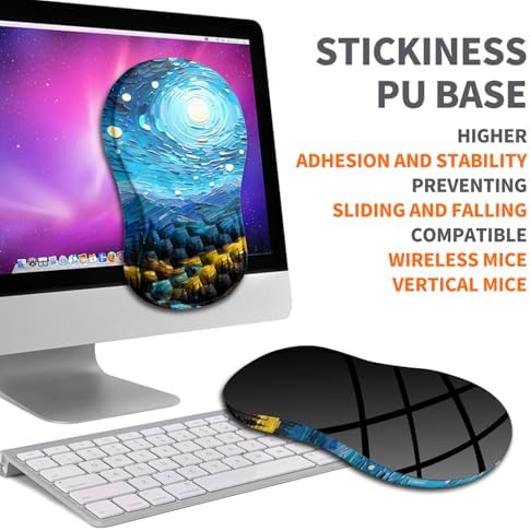 Ergonomic Joint Wrist Support Mouse Pad with Memory Foam Cushion Massage Bump, Carpal Tunnel Pain Relief Mousepad Slope Design for Wrist Rest, 11.8x7.9 in, Starry Night
