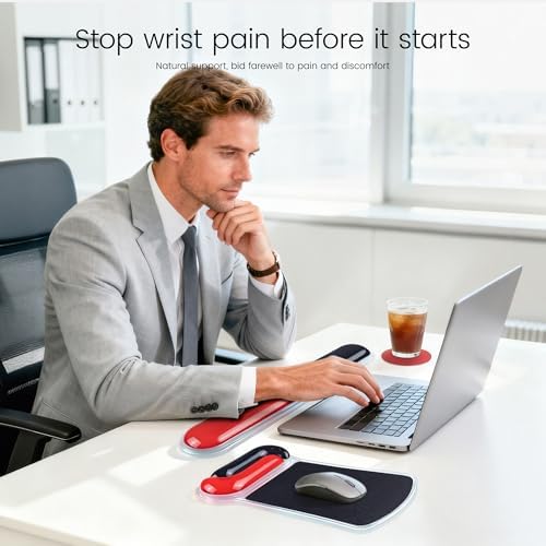 Ospelelf Mouse Pad with Wrist Rest and Ergonomic Gel Keyboard Hand Wrist, Support for Typing Gaming, Relieve Wrist Pain, Cool & Easy to Clean, for Office, Programmer, Home Computer Use, Black Red