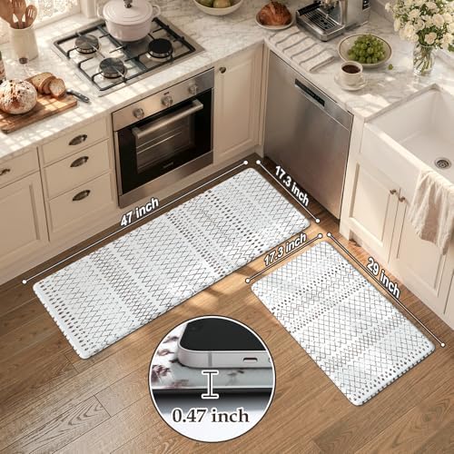KIMODE Kitchen Mats 2PCS Cushioned Anti Fatigue Boho Kitchen Mats for Floor