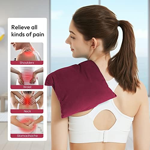 Microwave Heating Pad 8 * 12" Microwave Bean Bag Heating Pad for Neck and Shoulders, Moist Heat Pack Pillow Warm Compress for Knee, Muscles, Joints, Abdomen - Wine Red