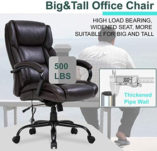 Big and Tall Office Chair 500lb Wide Seat Massage Desk Chair Ergonomic Computer Chair with Headrest Lumbar Support Armrest Rolling Swivel Chair Adjustable PU Leather Task Chair for Adults Women(Brown)