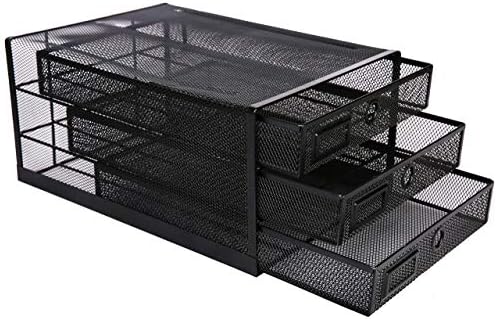 Annova Desk Organizer Wire Mesh 3 Tier Sliding Drawers Paper Sorter/Multifunctional/Premium Solid Construction for Letters, Documents, Mail, Files, Paper, Kids' Art Supplies (Black)