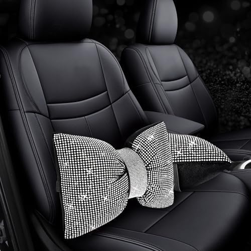 4 PCS Bling Car Pillows,Rhinestones Bowknot Car Headrest Pillow,White