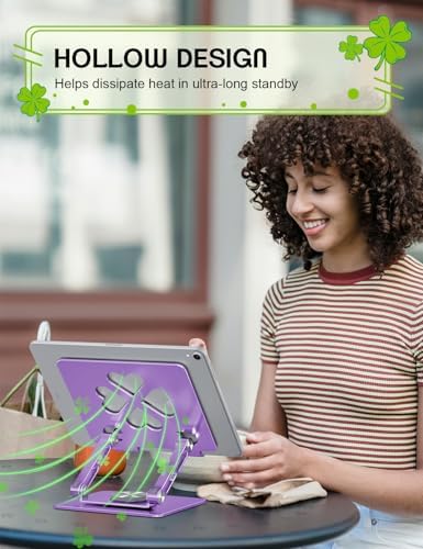 Adjustable Tablet Stand, Foldable 360° Aluminum Holder, Purple
