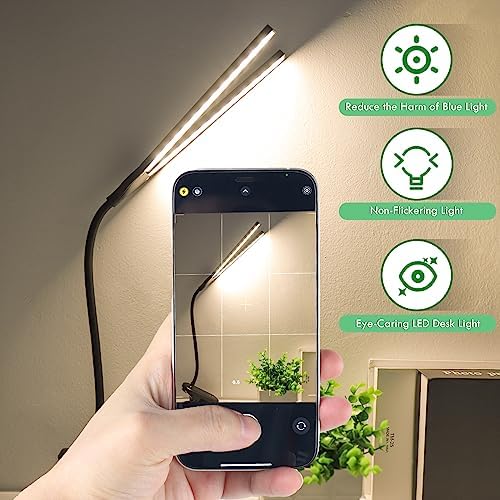 LED Reading Light with Clip, Desk Lamp 48 LEDs 2600mAh Battery USB Rechargeable Book Lights Stepless Adjustable Brightness Eye Protection Table Lamps for Bed Headboard, Home, Office - Black