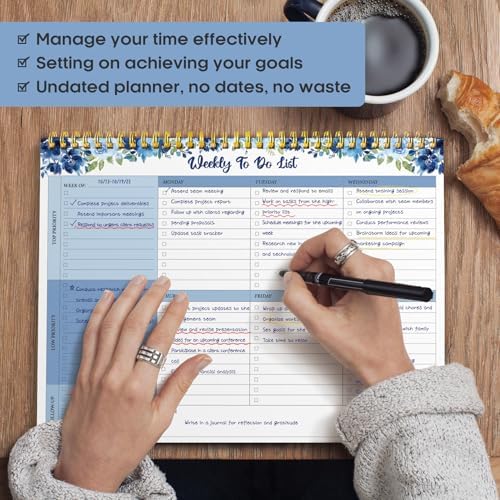 Taja Weekly To Do List Notepad, Undated Weekly Planner Pad, 8.5" x 11"