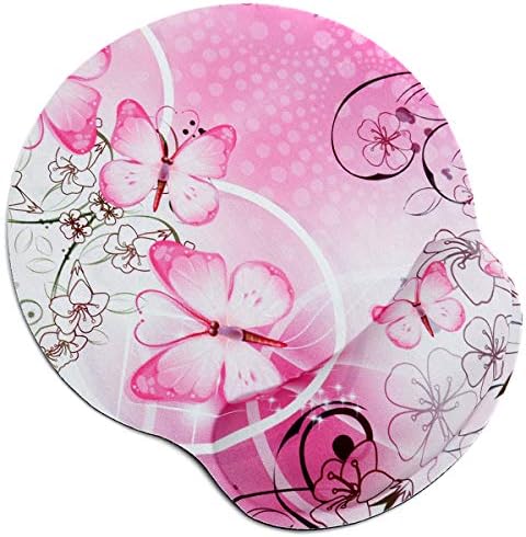 RICHEN Memory Foam Mouse Pad with Wrist Support,Ergonomic Mouse Pad with Wrist Rest,Non-Slip Rubber Base for Computer Laptop & Mac,Lightweight Rest for Home,Office & Travel (Pink Butterfly)