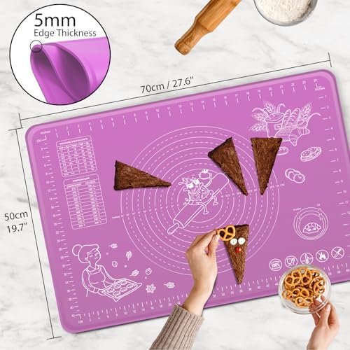 Silicone Baking Mat 28" x 20" Extra Thickness Dough Rolling Mat with Measurements and Edge Heightening, Non-stick Food Grade Silicone Pastry Mat for Pastry, Bread, Cookies, Pizza, Fondant, Pasta
