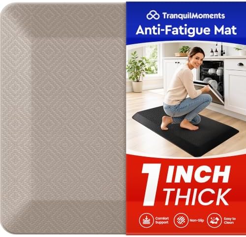 1" Extra Thick Anti Fatigue Kitchen Mats for Floor Standing Desk Mat, Khaki