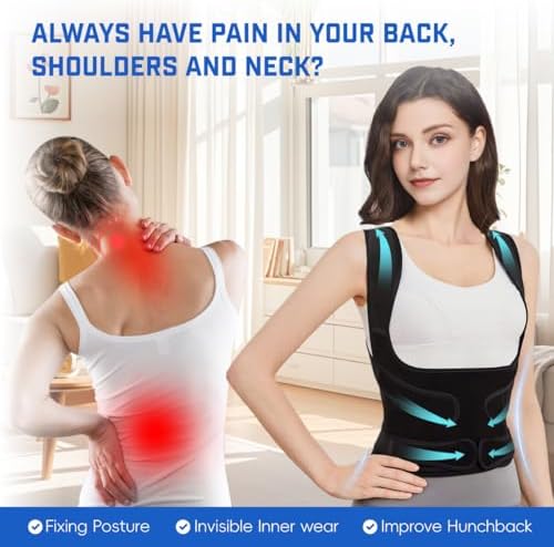 Back Brace Posture Corrector for Women & Men, Adjustable Shoulder Straightener with Full Back Support, Relief for Lower & Upper Back Pain, Hunchback & Scoliosis (Black, Medium)